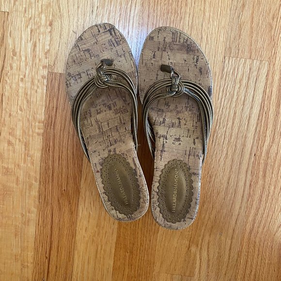 Gold and tan cork wedge sandals - Picture 1 of 3